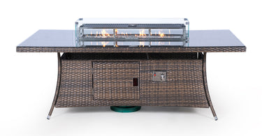 Giardino Fire Pit 8 Seater Rectangle Rattan Dining Table - Brown