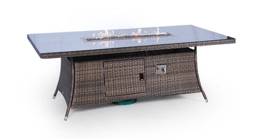 Giardino Fire Pit 8 Seater Rectangle Rattan Dining Table - Brown