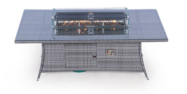 Giardino Fire Pit 8 Seater Rectangle Rattan Dining Table - Grey