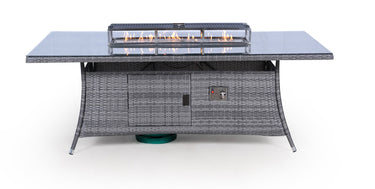 Giardino Fire Pit 8 Seater Rectangle Rattan Dining Table - Grey
