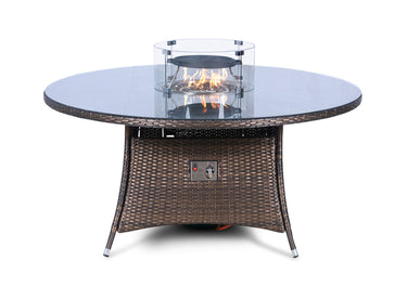 Giardino Fire Pit 8 Seater Round Rattan Dining Table - Brown