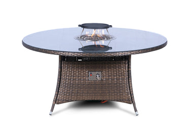 Giardino Fire Pit 8 Seater Round Rattan Dining Table - Brown