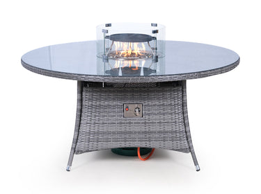Giardino Fire Pit 8 Seater Round Rattan Dining Table - Grey