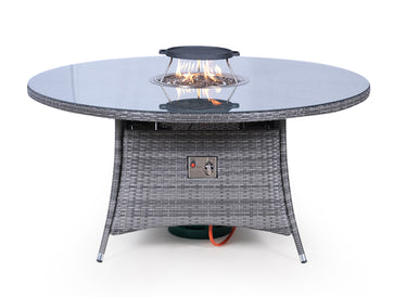 Giardino Fire Pit 8 Seater Round Rattan Dining Table - Grey