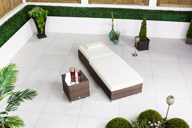 Giardino Rattan Sun Lounger & Table Set - Brown