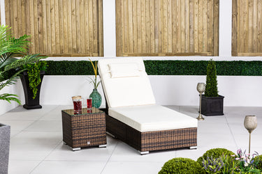 Giardino Rattan Sun Lounger & Table Set - Brown