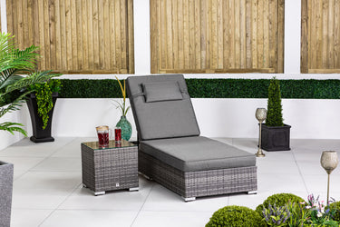 Giardino Rattan Sun Lounger & Table Set - Grey