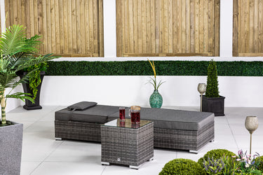 Giardino Rattan Sun Lounger & Table Set - Grey