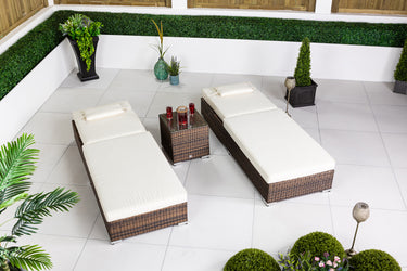 Giardino Set of 2 Sun Loungers & Table Set - Brown