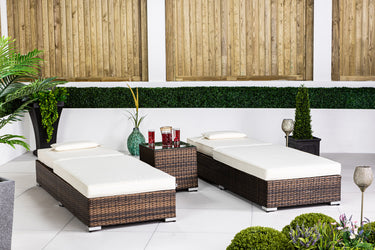 Giardino Set of 2 Sun Loungers & Table Set - Brown