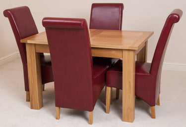 Hampton Small Oak Extending Dining Table with 4 Montana Burgundy Leather Chairs