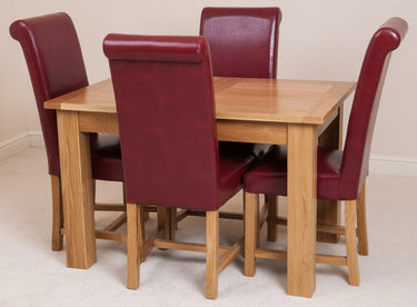 Hampton Small Oak Extending Dining Table with 4 Washington Burgundy Leather Chairs