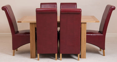 Hampton Small Oak Extending Dining Table with 6 Montana Burgundy Leather Chairs