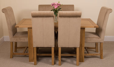 Hampton Small Oak Extending Dining Table with 6 Washington Beige Fabric Chairs