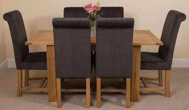 Hampton Small Oak Extending Dining Table with 6 Washington Black Fabric Chairs
