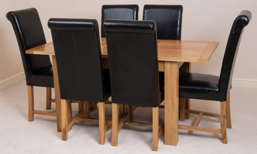 Hampton Small Oak Extending Dining Table with 6 Washington Black Leather Chairs