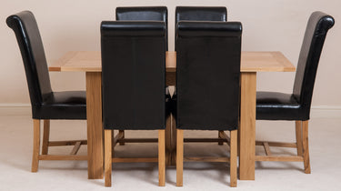 Hampton Small Oak Extending Dining Table with 6 Washington Black Leather Chairs