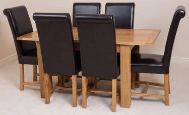 Hampton Small Oak Extending Dining Table with 6 Washington Brown Leather Chairs