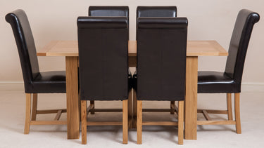 Hampton Small Oak Extending Dining Table with 6 Washington Brown Leather Chairs