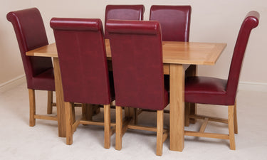 Hampton Small Oak Extending Dining Table with 6 Washington Burgundy Leather Chairs