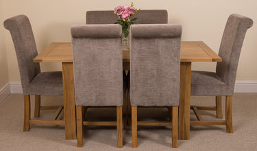 Hampton Small Oak Extending Dining Table with 6 Washington Grey Fabric Chairs