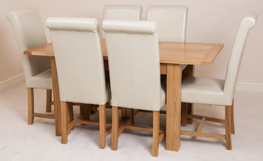 Hampton Small Oak Extending Dining Table with 6 Washington Ivory Leather Chairs