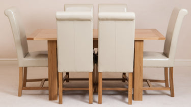Hampton Small Oak Extending Dining Table with 6 Washington Ivory Leather Chairs