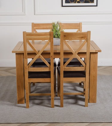 Hampton Small Oak Extending Dining Table with 4 Berkeley Oak & Brown Leather Chairs