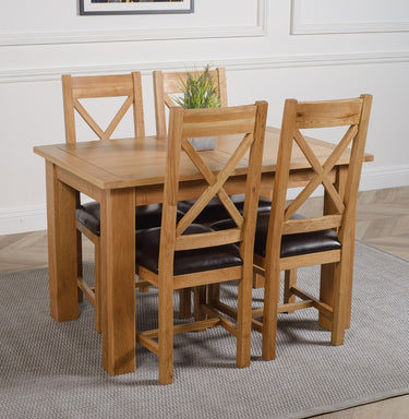 Hampton Small Oak Extending Dining Table with 4 Berkeley Oak & Brown Leather Chairs
