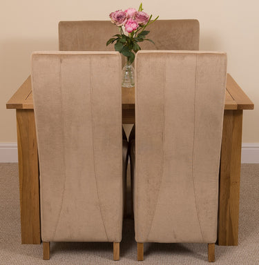 Hampton Small Oak Extending Dining Table with 4 Lola Beige Fabric Chairs