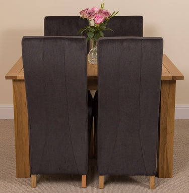 Hampton Small Oak Extending Dining Table with 4 Lola Black Fabric Chairs
