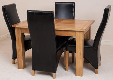 Hampton Small Oak Extending Dining Table with 4 Lola Black Leather Chairs