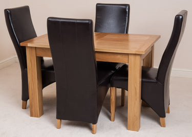 Hampton Small Oak Extending Dining Table with 4 Lola Brown Leather Chairs
