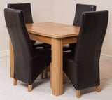 Hampton Small Oak Extending Dining Table with 4 Lola Brown Leather Chairs