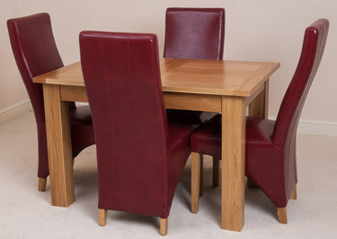 Hampton Small Oak Extending Dining Table with 4 Lola Burgundy Leather Chairs