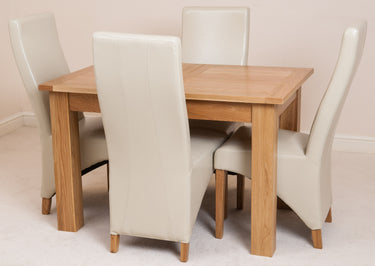 Hampton Small Oak Extending Dining Table with 4 Lola Ivory Leather Chairs