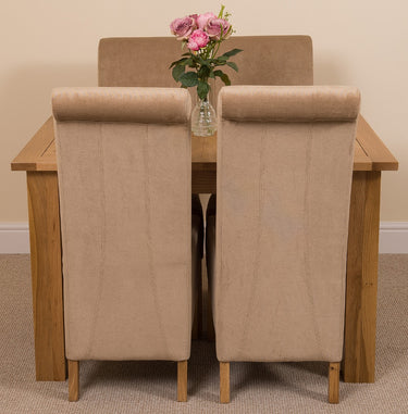 Hampton Small Oak Extending Dining Table with 4 Montana Beige Fabric Chairs
