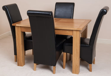 Hampton Small Oak Extending Dining Table with 4 Montana Black Leather Chairs