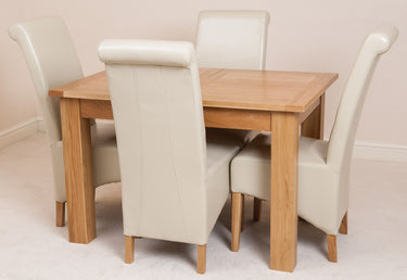 Hampton Small Oak Extending Dining Table with 4 Montana Ivory Leather Chairs