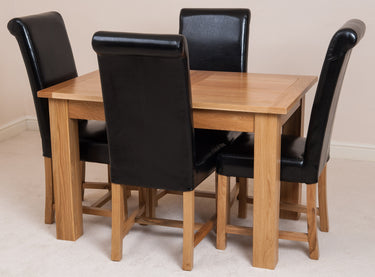 Hampton Small Oak Extending Dining Table with 4 Washington Black Leather Chairs