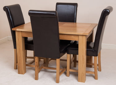 Hampton Small Oak Extending Dining Table with 4 Washington Brown Leather Chairs