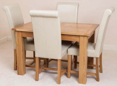 Hampton Small Oak Extending Dining Table with 4 Washington Ivory Leather Chairs