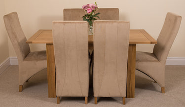 Hampton Small Oak Extending Dining Table with 6 Lola Beige Fabric Chairs
