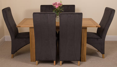 Hampton Small Oak Extending Dining Table with 6 Lola Black Fabric Chairs