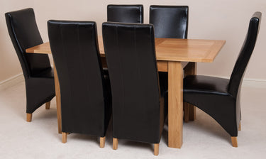 Hampton Small Oak Extending Dining Table with 6 Lola Black Leather Chairs