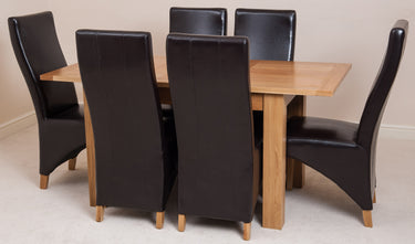 Hampton Small Oak Extending Dining Table with 6 Lola Brown Leather Chairs