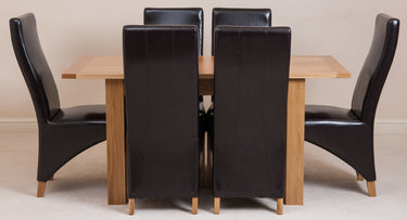 Hampton Small Oak Extending Dining Table with 6 Lola Brown Leather Chairs