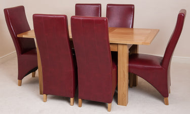 Hampton Small Oak Extending Dining Table with 6 Lola Burgundy Leather Chairs