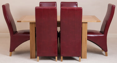 Hampton Small Oak Extending Dining Table with 6 Lola Burgundy Leather Chairs
