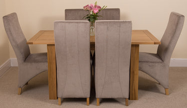 Hampton Small Oak Extending Dining Table with 6 Lola Grey Fabric Chairs